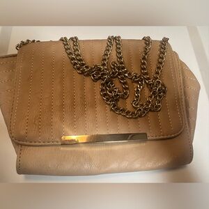 Tan Leather Crossbody Bag with Chain Strap